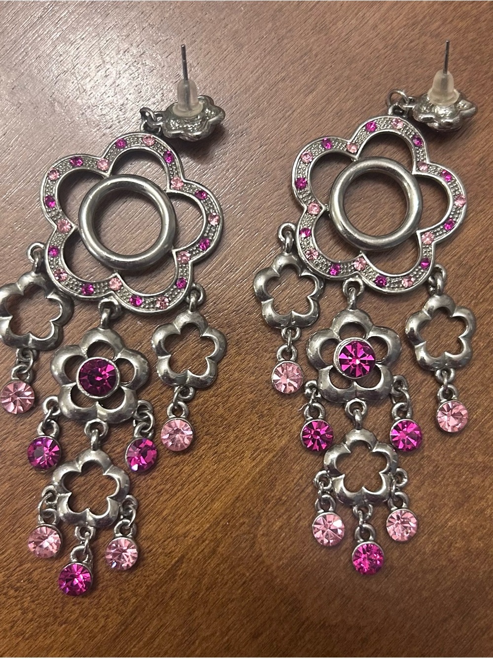 Pink rhinestone chandelier earrings